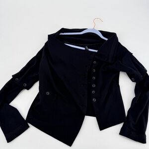 Porto Black Asymmetrical Button Jacket Lagenlook Porto 0 XS Art to wear